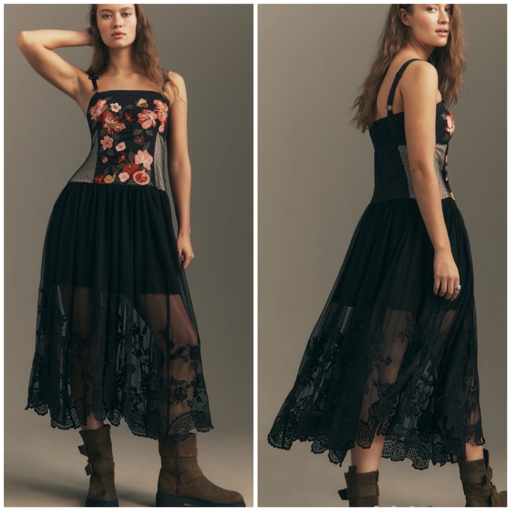 NWT Maeve Corset Twofer Sheer midi dress